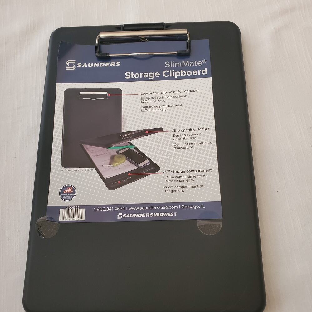 Saunders SlimMate Plastic Storage Clipboard with Snap Closure– a4, Black